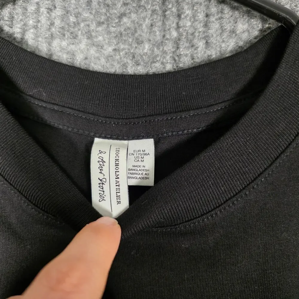 & Other Stories Black Crew Neck Cotton T Shirt Basic Minimalist M‎